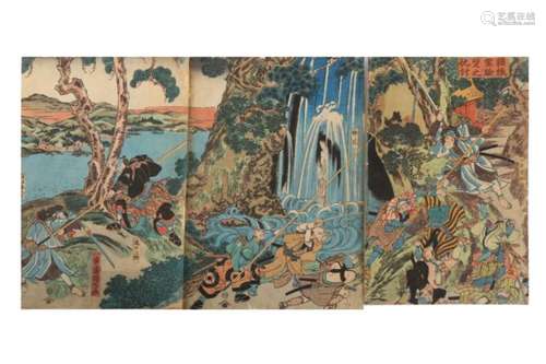 UTAGAWA KUNIYOSHI (1797 - 1861). Oban triptych entitled ‘Hakone Raikenno adauchi’ (The revenge