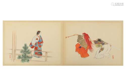 TWO ALBUMS OF NHO PRINTS. Taisho period. Each album mounted with twenty-five prints depicting Noh