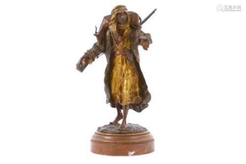 FRANZ XAVER BERGMAN (AUSTRIAN, 1861-1936): A FINE COLD PAINTED BRONZE MODEL OF AN ARAB HUNTER