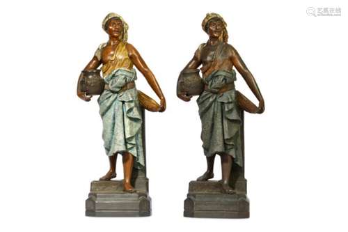 A MATCHED PAIR OF LATE 19TH / EARLY 20TH CENTURY AUSTRIAN GOLDSCHEIDER STYLE FIGURES OF ARABS