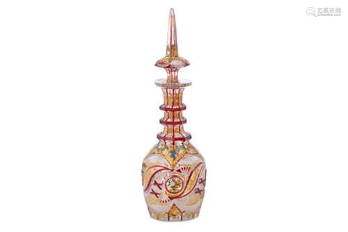 A RED AND GILT BOHEMIA CUT-GLASS SPIRIT DECANTER FOR THE IRANIAN MARKET