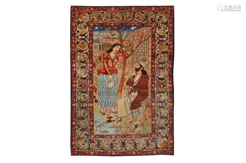 AN UNUSUAL ANTIQUE TABRIZ PICTORAL RUG, NORTH WEST PERSIA approx: 6ft.10in. x 4ft.6in.(208cm. x