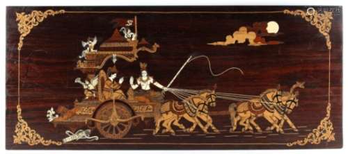 Property of a lady - a marquetry inlaid rosewood rectangular panel depicting a horse drawn
