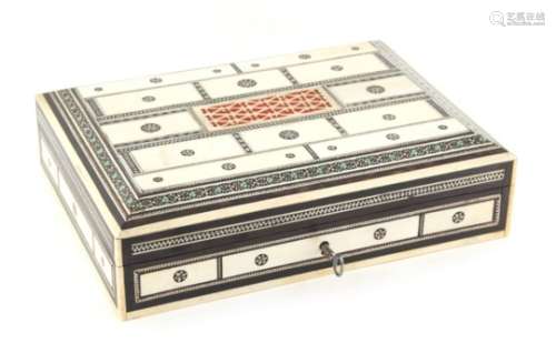 Property of a lady - a late 19th century Indian sadeli & ivory decorated rectangular box, 8ins. (