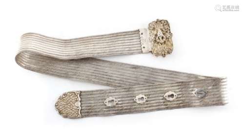 Property of a lady - an Ottoman Islamic silver belt, various marks to buckle, 34.7ins. (88cms.)