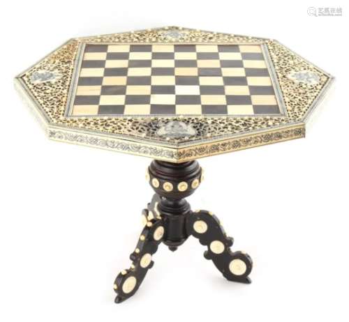 Property of a lady - a 19th century Indian Vizagapatam ivory & ebony octagonal topped miniature