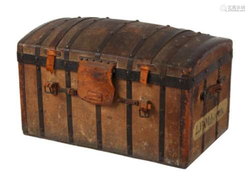 Property of a lady - a late 19th / early 20th century metalbound canvas domed trunk, with interior