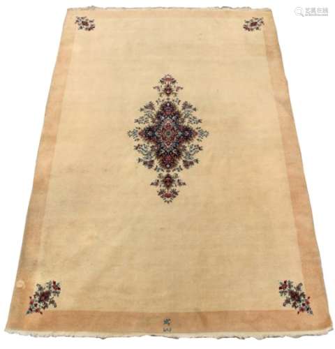 Property of a deceased estate - a small Persian Qum carpet, with floral medallion & spandrels on