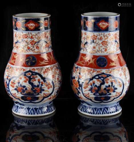 Property of a gentleman - a pair of late 19th century Japanese Imari vases, each 9.8ins. (25cms.)