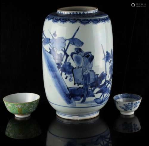 Property of a deceased estate - a late 19th century Japanese blue & white lantern vase, 11.8ins. (