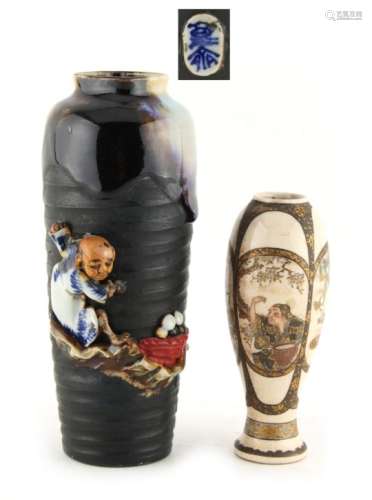 Property of a lady - a Japanese Sumida vase, with signature tablet, 6.9ins. (17.5cms.) high;