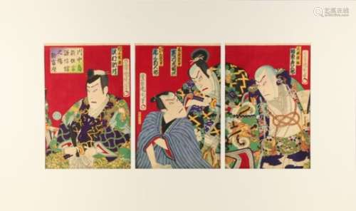 Toyohara Kunichika (1835-1900) - THE KABUKI PLAY KAWANAKAJIMA AT THE SHINTOMIZA THEATRE -