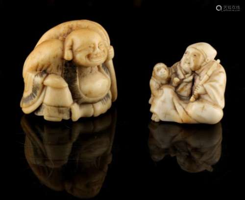 Property of a deceased estate - a late 19th / early 20th century Japanese carved stag antler netsuke