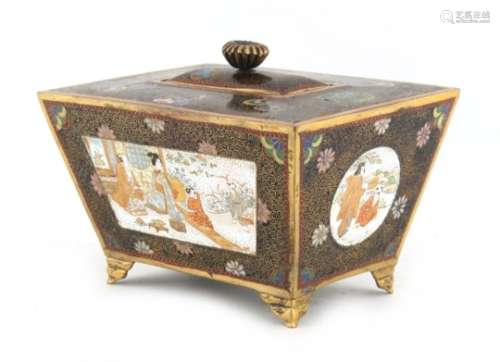 Property of a lady - an early 20th century Japanese cloisonne box & cover, of tapering rectangular