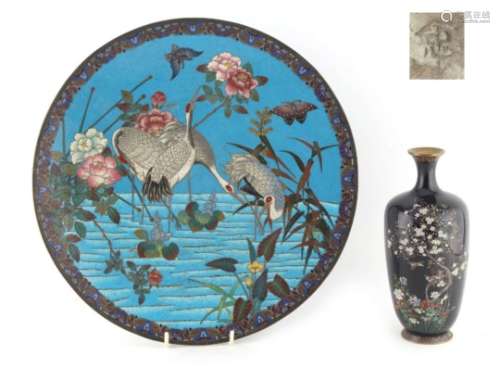 Property of a lady - a late 19th / early 20th century Japanese cloisonne circular dish decorated