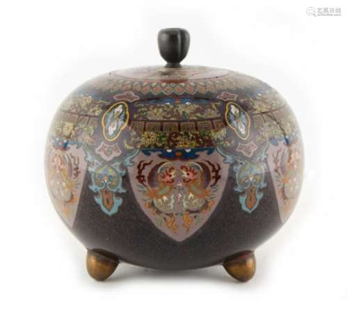 Property of a lady - a Japanese cloisonne koro, Meiji period (1868-1912), on three feet, 3.55ins. (