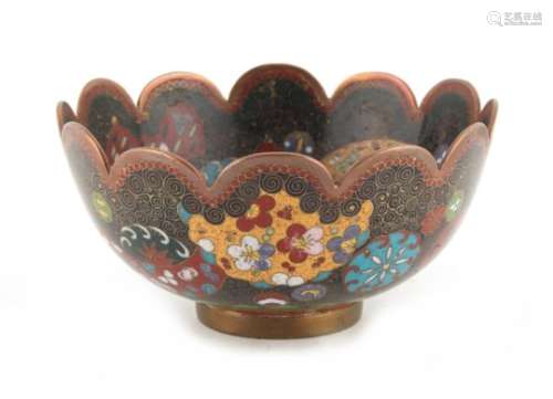 Property of a lady - a Japanese cloisonne petal rimmed bowl, Meiji period (1868-1912), 4.25ins. (