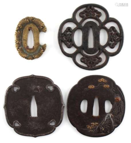 A collection of Japanese tsubas, 18th and 19th century, mixed metals - four assorted tsubas (4).