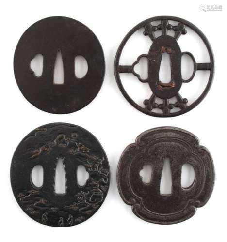 A collection of Japanese tsubas, 18th and 19th century, mixed metals - four assorted tsubas (4).