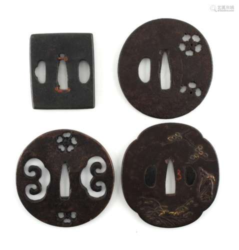 A collection of Japanese tsubas, 18th and 19th century, mixed metals - four assorted tsubas (4).