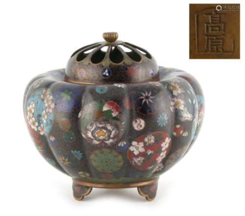 Property of a lady - a Japanese cloisonne koro, Meiji period (1868-1912), of lobed form with pierced
