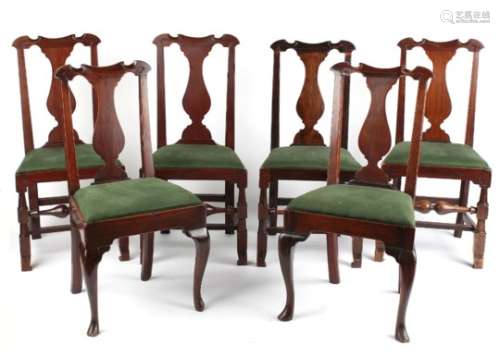 Property of a gentleman - a matched set of six walnut side chairs, 18th century & later, with