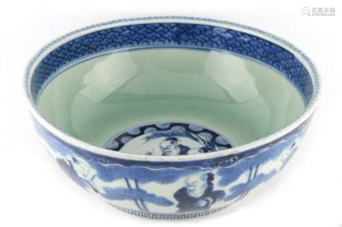 Property of a lady - a Chinese blue & white celadon ground bowl, late 19th century, painted with