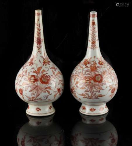 Property of a lady - a pair of Chinese iron red & gilt floral decorated rose water sprinklers,