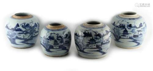 Property of a lady - a group of four 18th century Chinese blue & white ovoid ginger jars, the