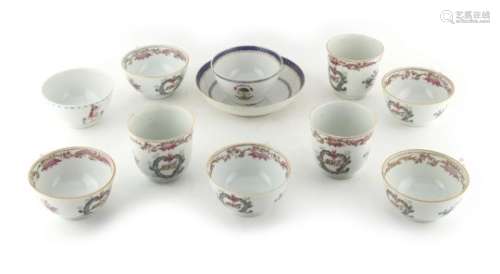 Property of a lady - a group of eleven armorial porcelain items, comprising two 18th century Chinese