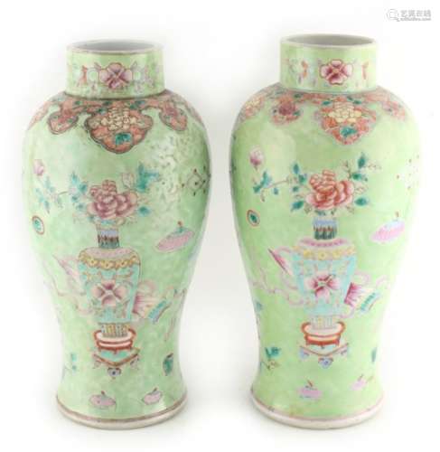 Property of a lady - a pair of late 19th / early 20th century Chinese Guangxu period lime green