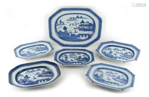 Property of a lady - six similar 18th century Chinese Qianlong period blue & white exportware meat