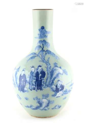 Property of a lady - a good Chinese celadon ground bottle vase, 18th century, with raised vibrant