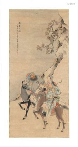 Qian Hui'an (1833-1911) - THREE HEROES OF WIND AND DUST - painting on paper, the painting 53.55 by