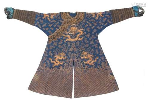 Property of a lady - a late 19th / early 20th century Chinese gilt thread dragon decorated blue