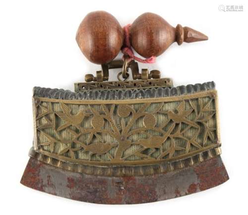 Property of a gentleman - a 19th century Sino-Tibetan brass & leather flint purse.