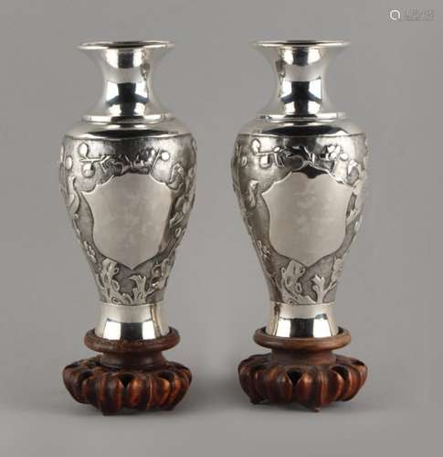 Property of a lady - a pair of Chinese silver baluster vases, late 19th / early 20th century, each