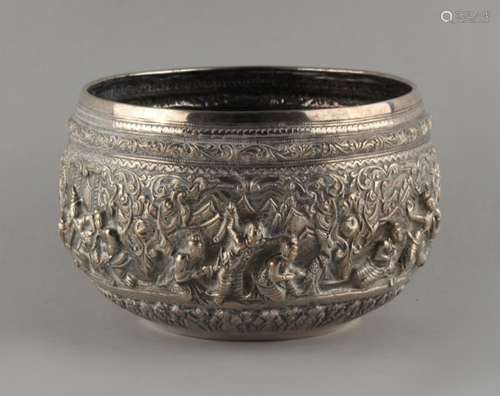 Property of a lady - a Thai silver bowl, late 19th / early 20th century, decorated in relief with