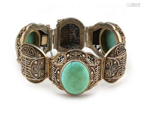 Property of a deceased estate - a late 19th / early 20th century Chinese silver filigree & turquoise