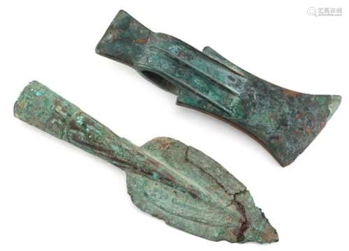 Property of a lady - a Chinese archaistic bronze spearhead, restored, 8.2ins. (20.8cms.) long;