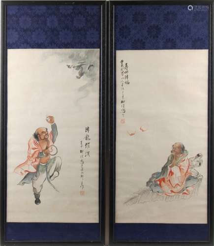 Property of a lady - a pair of early 20th century Chinese paintings on paper each depicting an