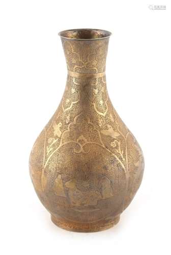 Property of a lady - a gilt bronze baluster vase decorated with panels of phoenix & deer, probably