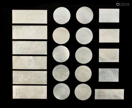 Property of a lady - a group of twenty-one 19th century Chinese mother-of-pearl gaming tokens