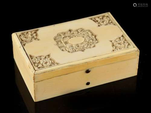 Property of a lady - a 19th century Chinese Canton carved ivory rectangular box, 4.25ins. (10.8cms.)