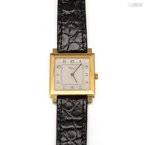 Chopard, 18krt. gouden polshorlogeaan zwart lederen band. ref nr. 480971-429-1 In etui; 11600