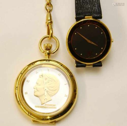 Karl Lagerfeld, verguld polshorlgoe, Money Watch in etui en een 14krt. gouden