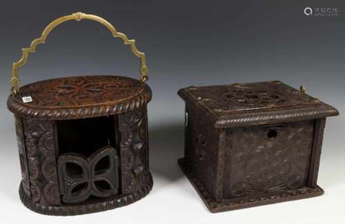 Twee houten stoven, 18e/19e eeuw,met kerfsnijwerk, één gedateerd 1768; 2200