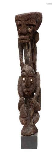 PNG, carved fern-tree statuetwo figures on top of each other, cowrie inlayed eyesProvenance: old