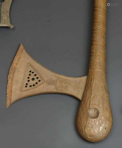 Five African weapons a.o. Kuba axe, Mangbetu ceremonial dagger and three other daggersProvenance: