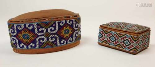 North America, Plains Indians, beaded pouch and Kenia beaded cache sexeherewith two beaded boxes,